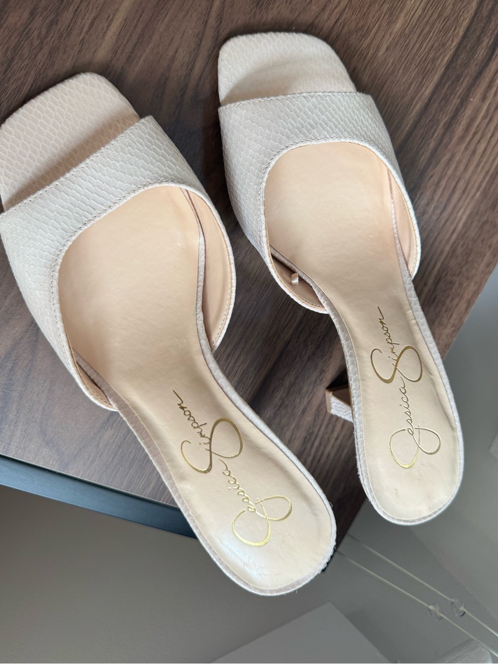 Jessica Simpson Cream Textured Slide Sandal with Kitten Heel - Picture 7 of 11